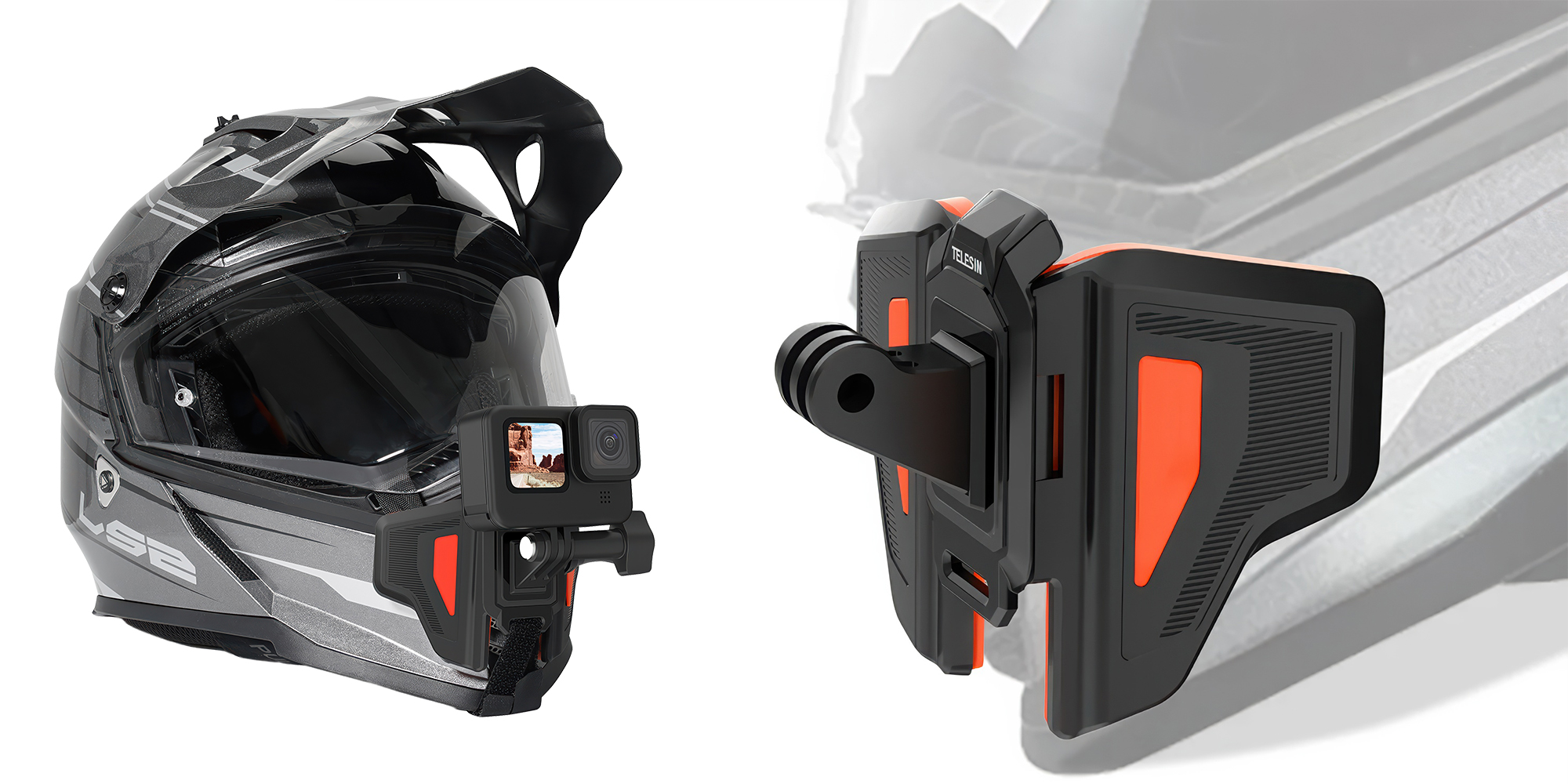 Mocowanie na kask motocyklowy Telesin GP-HBM-MT2 do kamer sportowych - pomarańczowe